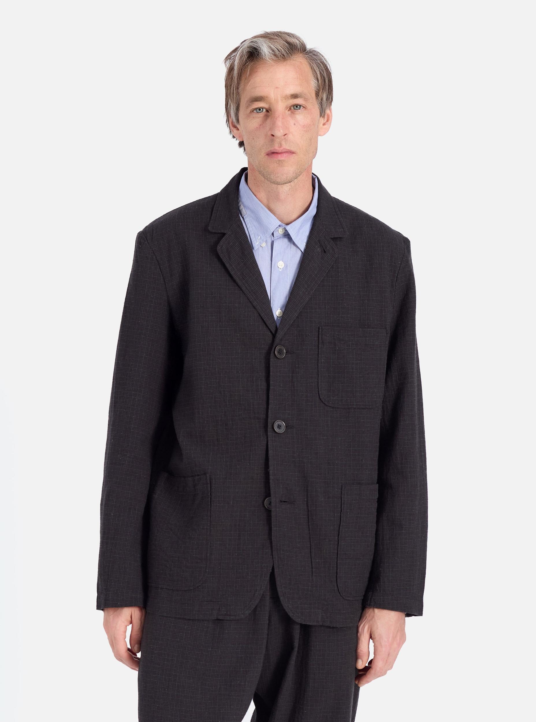 Universal Works Three Button Jacket in Charcoal Fine Linen Mix Product Image
