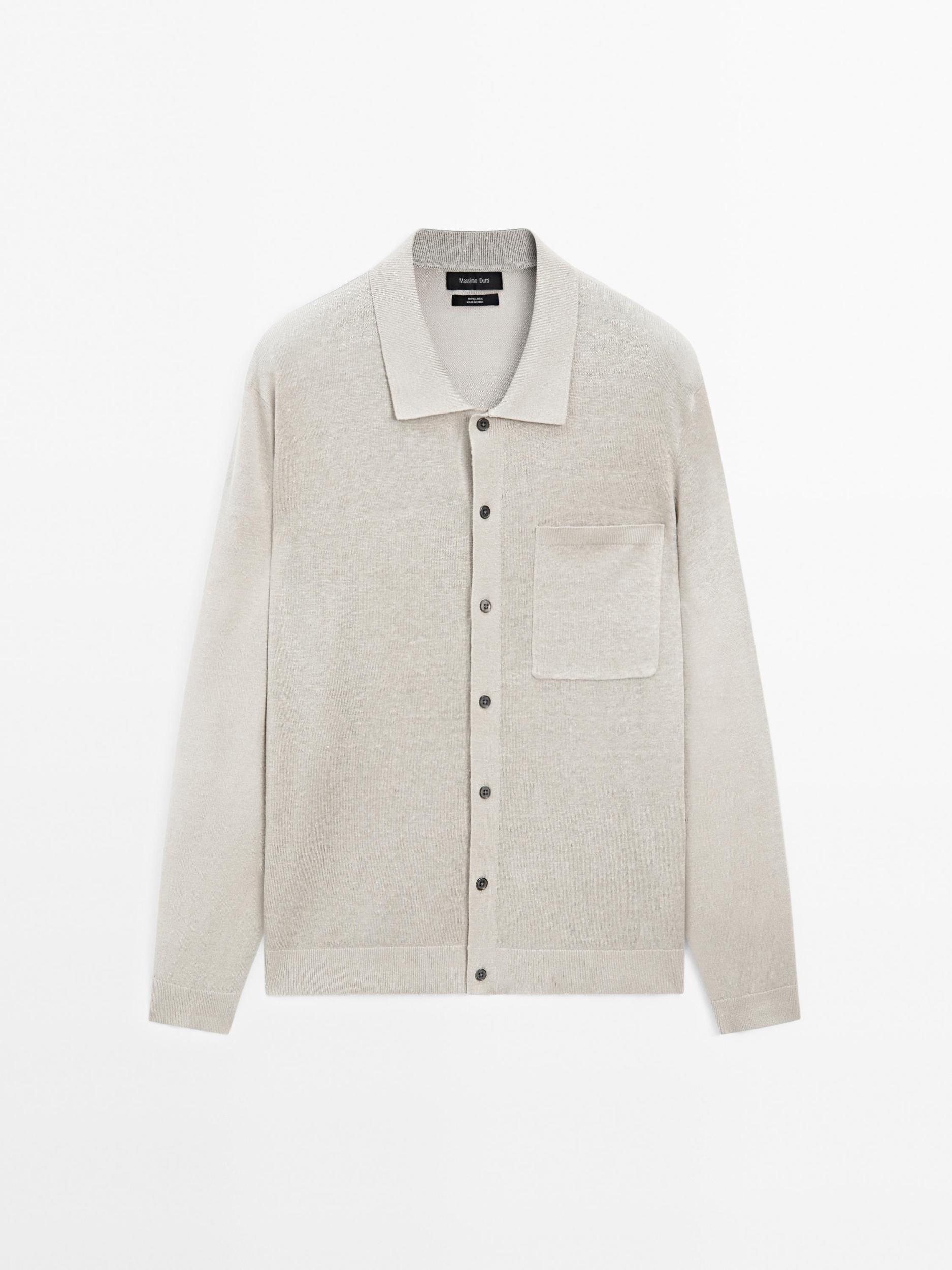 Cardigan knitted pocket 100% linen Product Image