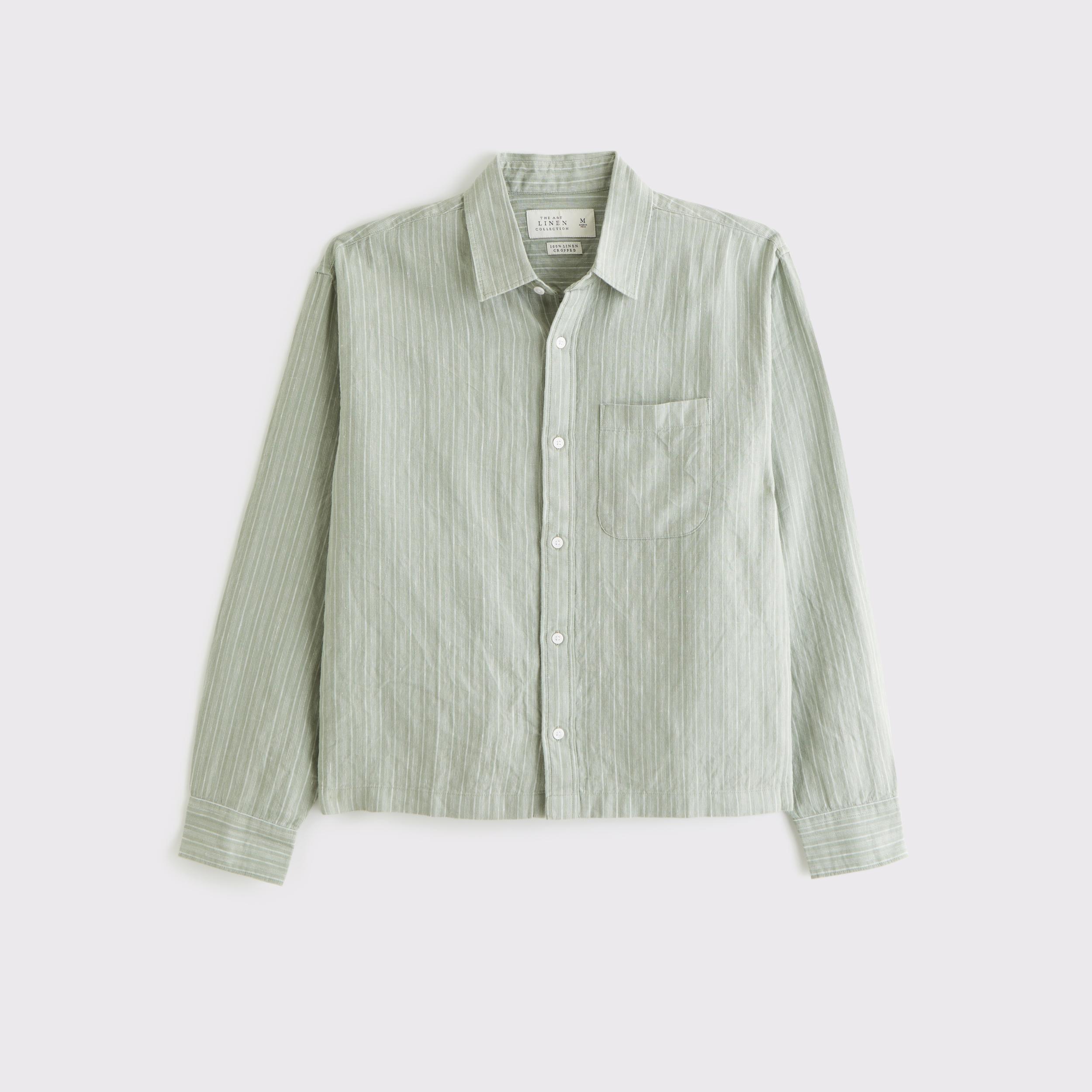 Cropped Linen Button-Up Shirt Product Image
