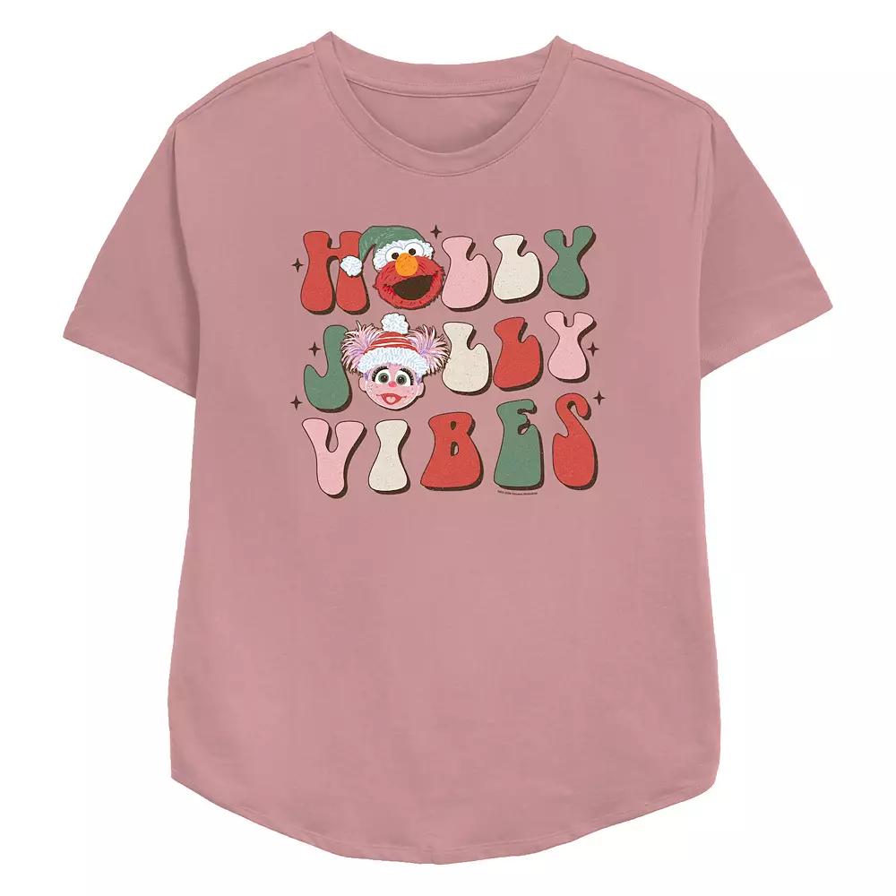 Women's PBS Kids Sesame Street Elmo And Abby Cadabby Holly Jolly Vibes Relaxed Fit Graphic Tee,  Product Image