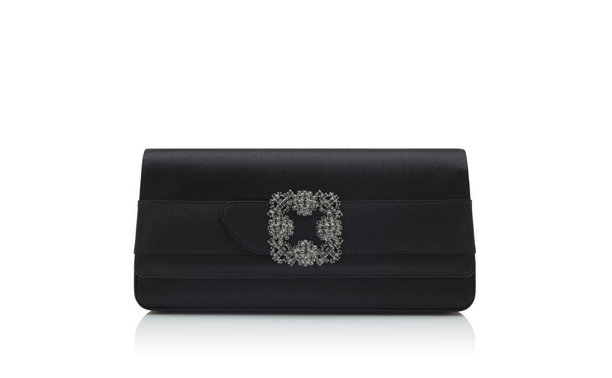 GOTHISI Black Satin Jewel Buckle Clutch Product Image