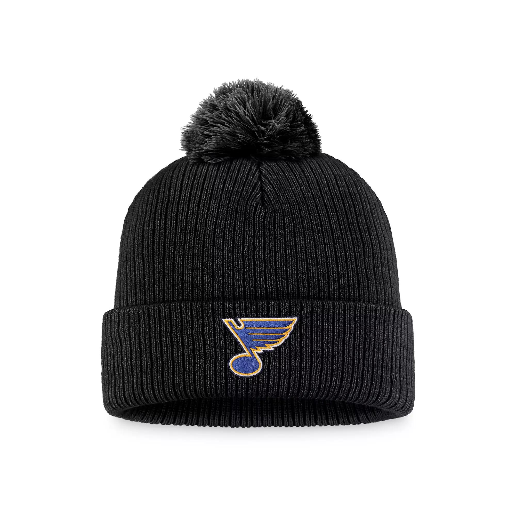 Men's Fanatics Branded Black Boston Bruins Core Primary Logo Cuffed Knit Hat with Pom Product Image