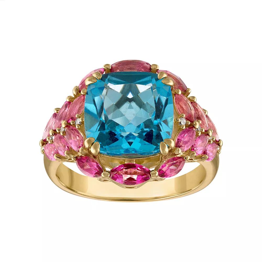 Tiara Sterling Silver Blue Topaz, Pink Topaz & Diamond Accent Ring Cocktail Ring, Women's, Size: 7 Product Image
