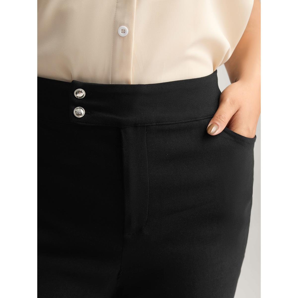 Plus Size Side Zipper Buckle Detail Crop Pants Women Black Skinny Mid Rise Work Pants BloomChic 22-24/3X Product Image