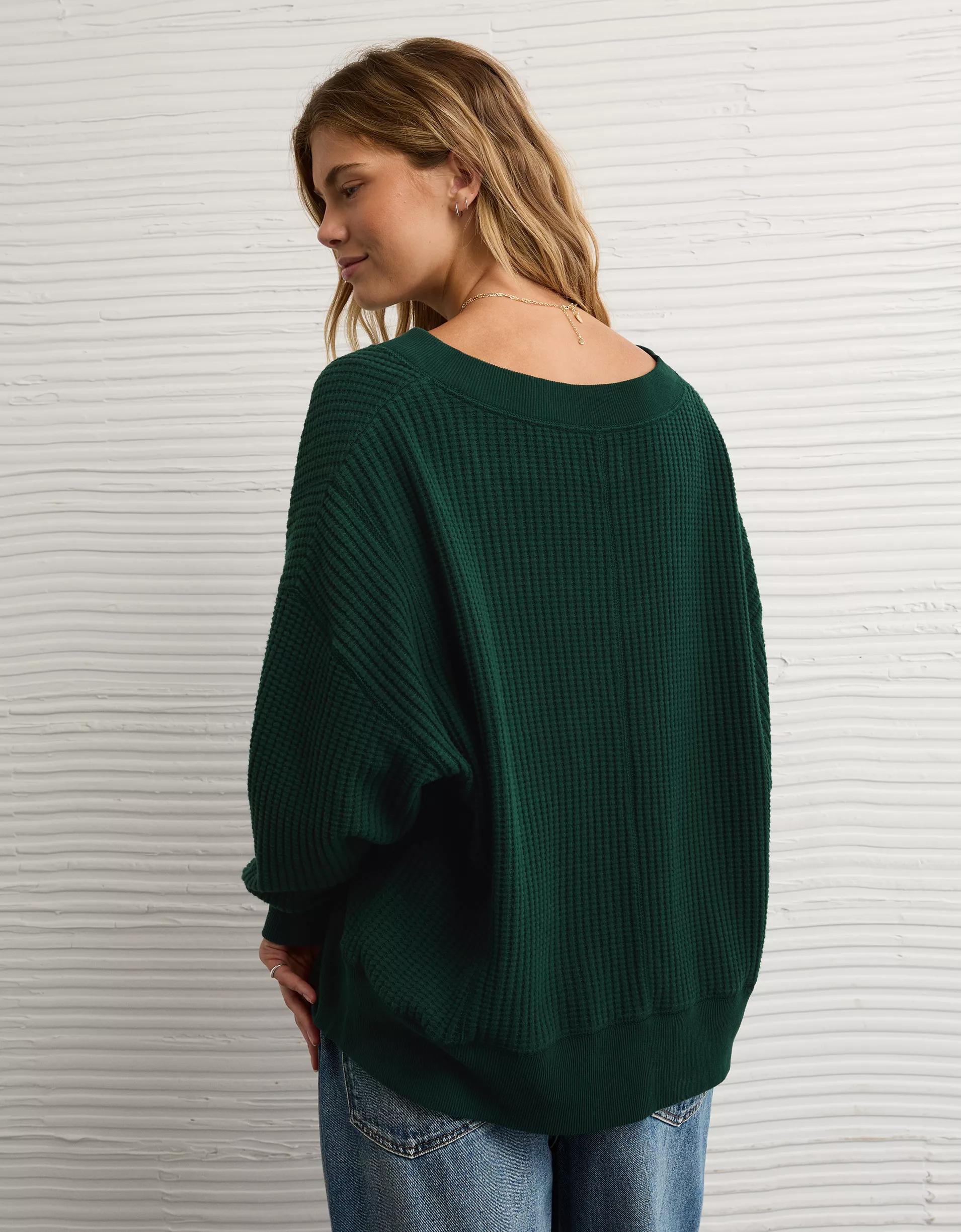 AE Big Hug V-Neck Waffle Sweatshirt Product Image