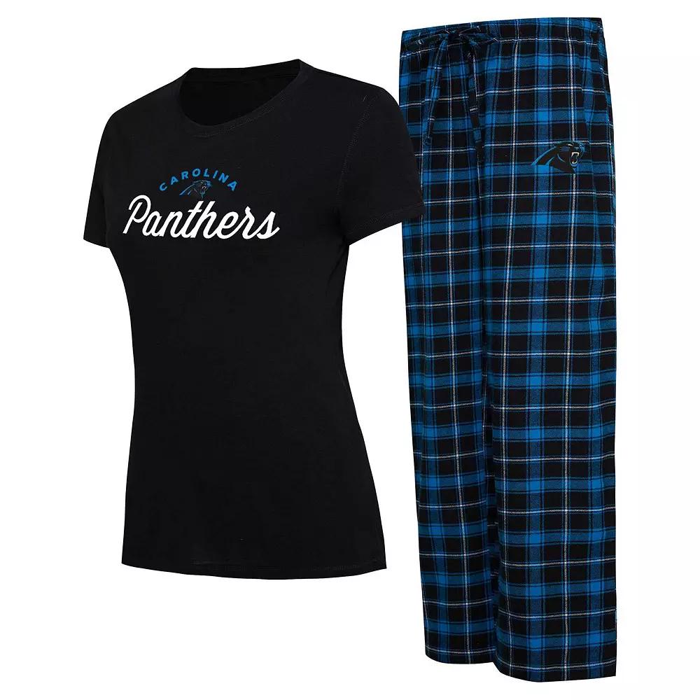 Women's Concepts Sport Black/Blue Carolina Panthers Arctic T-Shirt & Flannel Pants Sleep Set, Size: Large Product Image