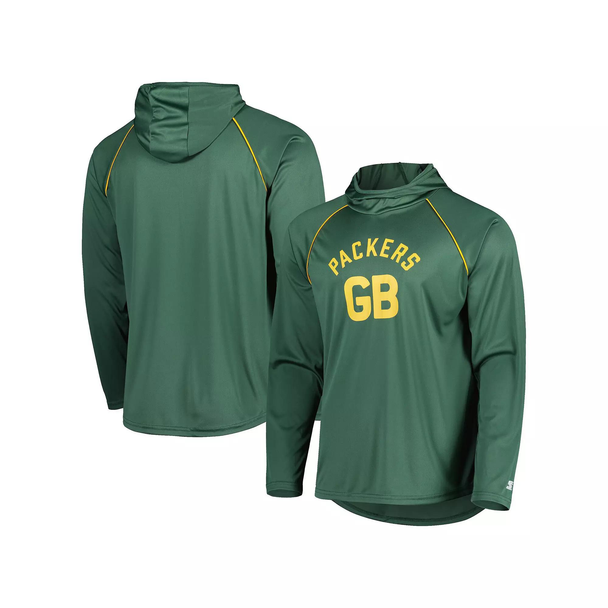 Men's Starter Green Green Bay Packers Vintage Logo Raglan Hoodie T-Shirt, Size: Small Product Image