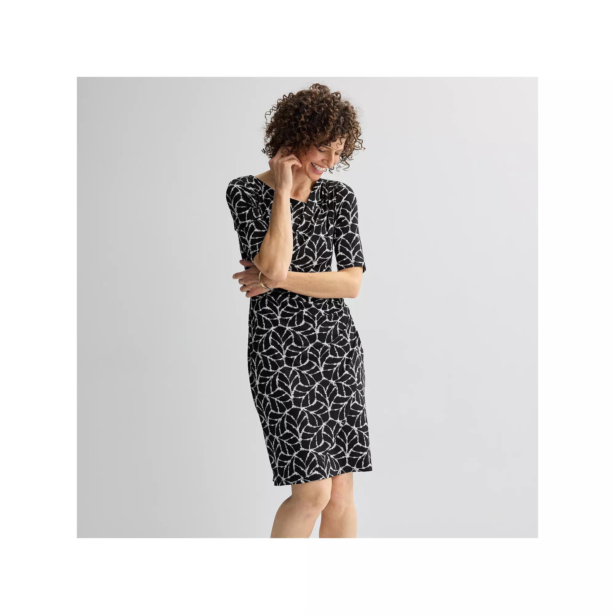 Women's Connected Apparel Asymmetrical Neck Elbow Sleeve Dress, Size: 4, Black Product Image