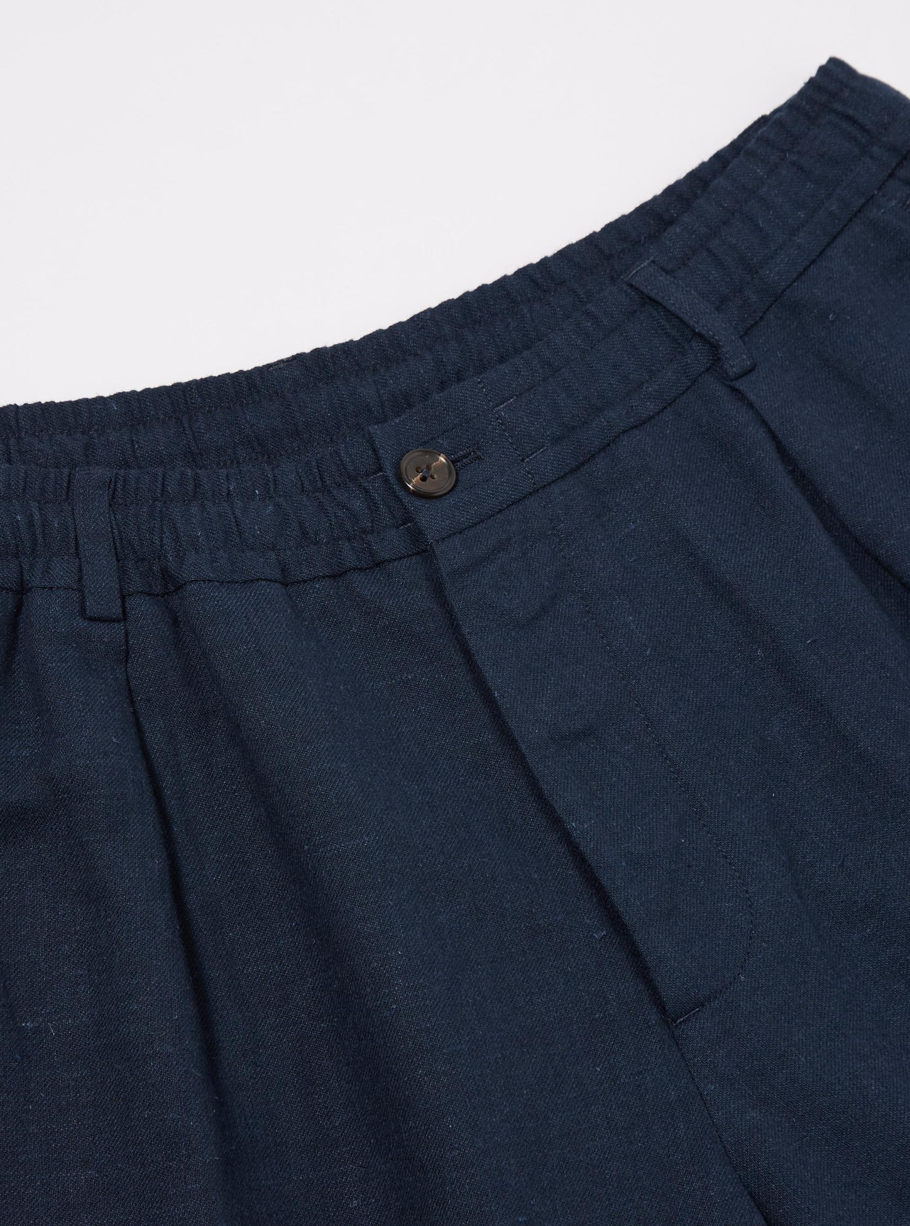 Navy Lord Cotton Linen Pleated Track Pant Product Image