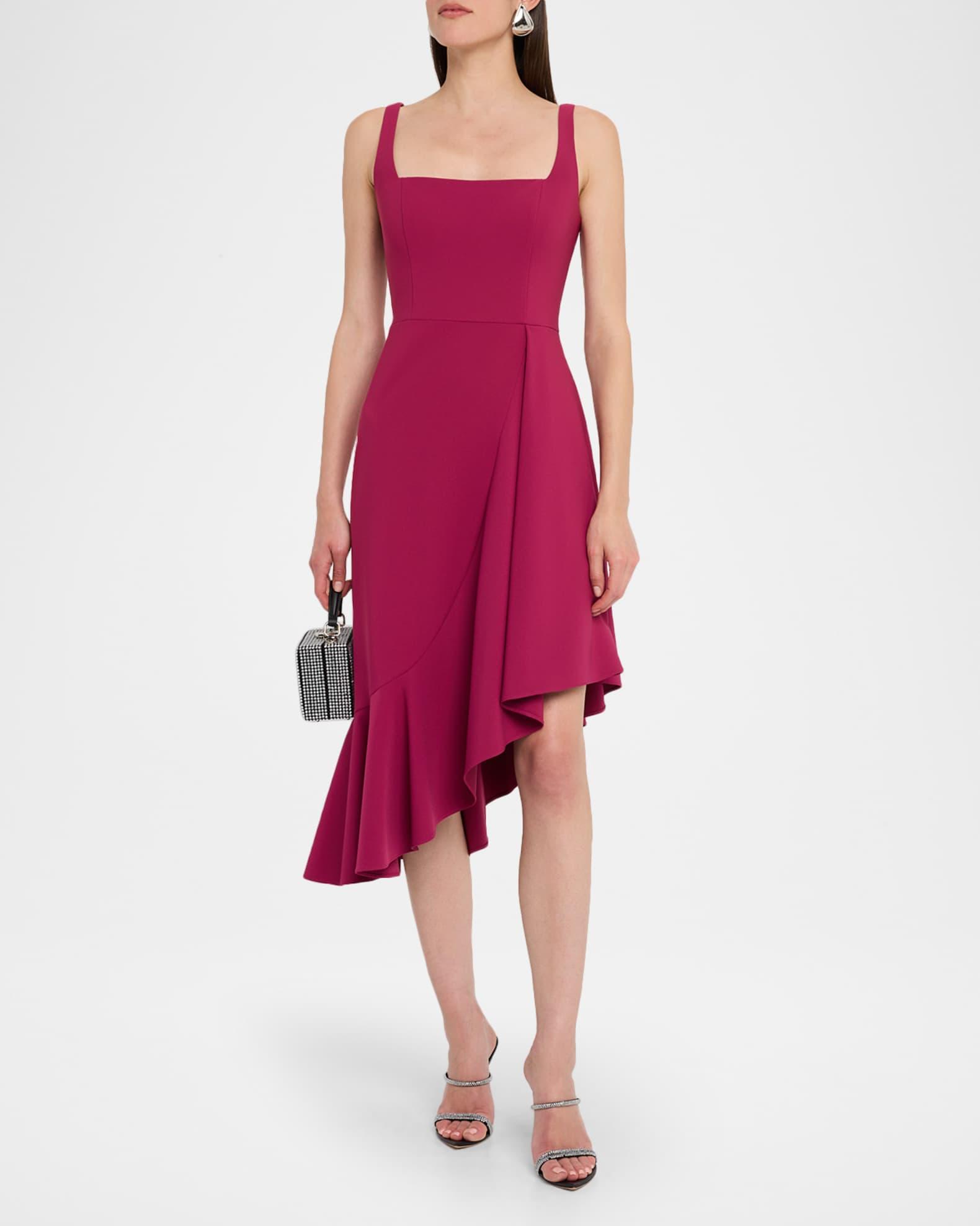 Sleeveless High-Low Ruffle Crepe Midi Dress Product Image
