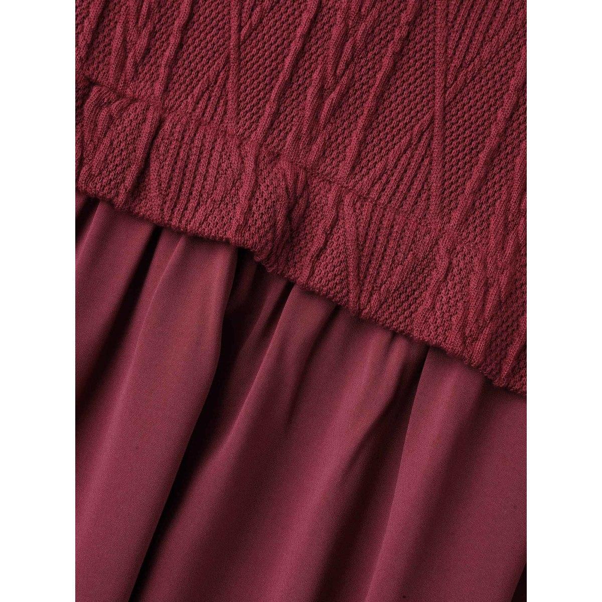 Plus Size Solid Cable Knit Lantern Sleeve Dress Burgundy Women Casual Texture Round Neck Long Sleeve Curvy BloomChic 28/5X Product Image