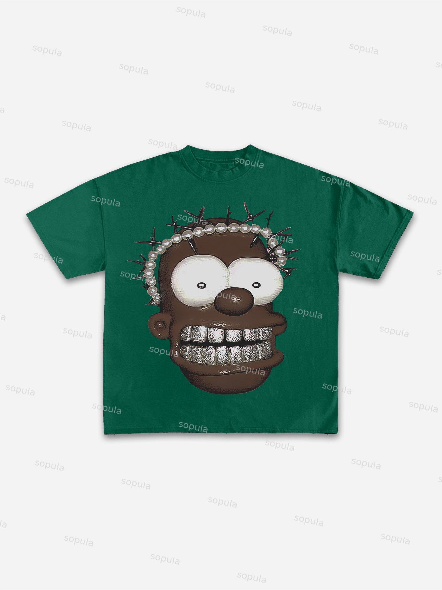 Peace Stop War Graphic Cartoon Print Cotton T-shirt Product Image