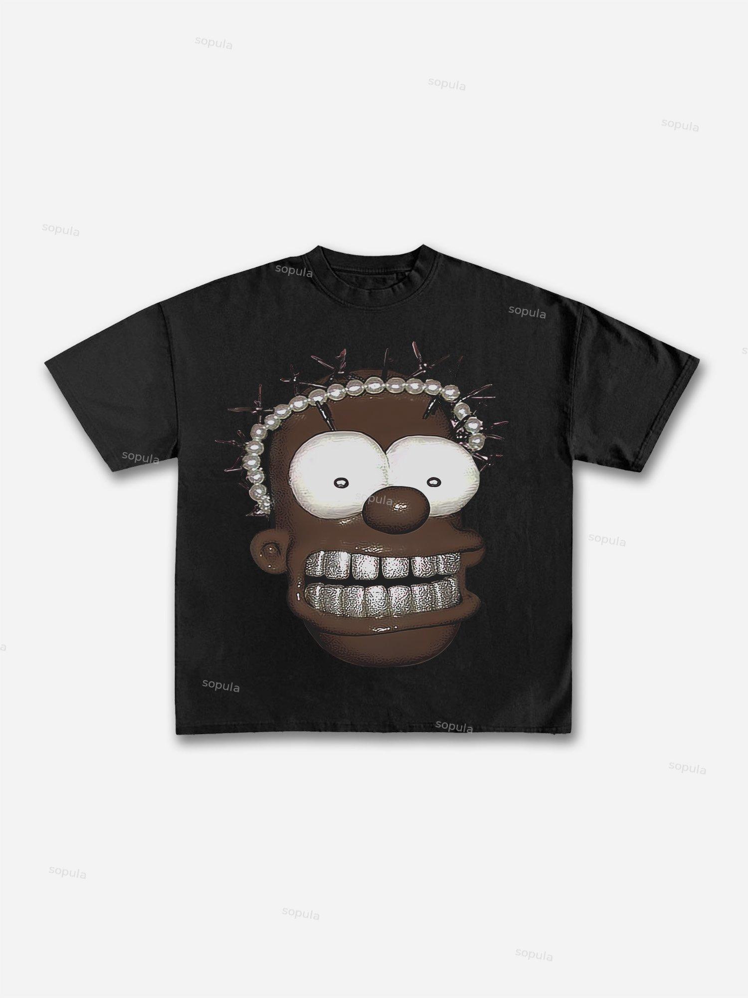 Peace Stop War Graphic Cartoon Print Cotton T-shirt Product Image