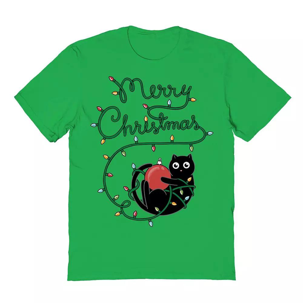 Men's Cat Merry Christmas Graphic Tee, Size: Medium, Irish Green Product Image