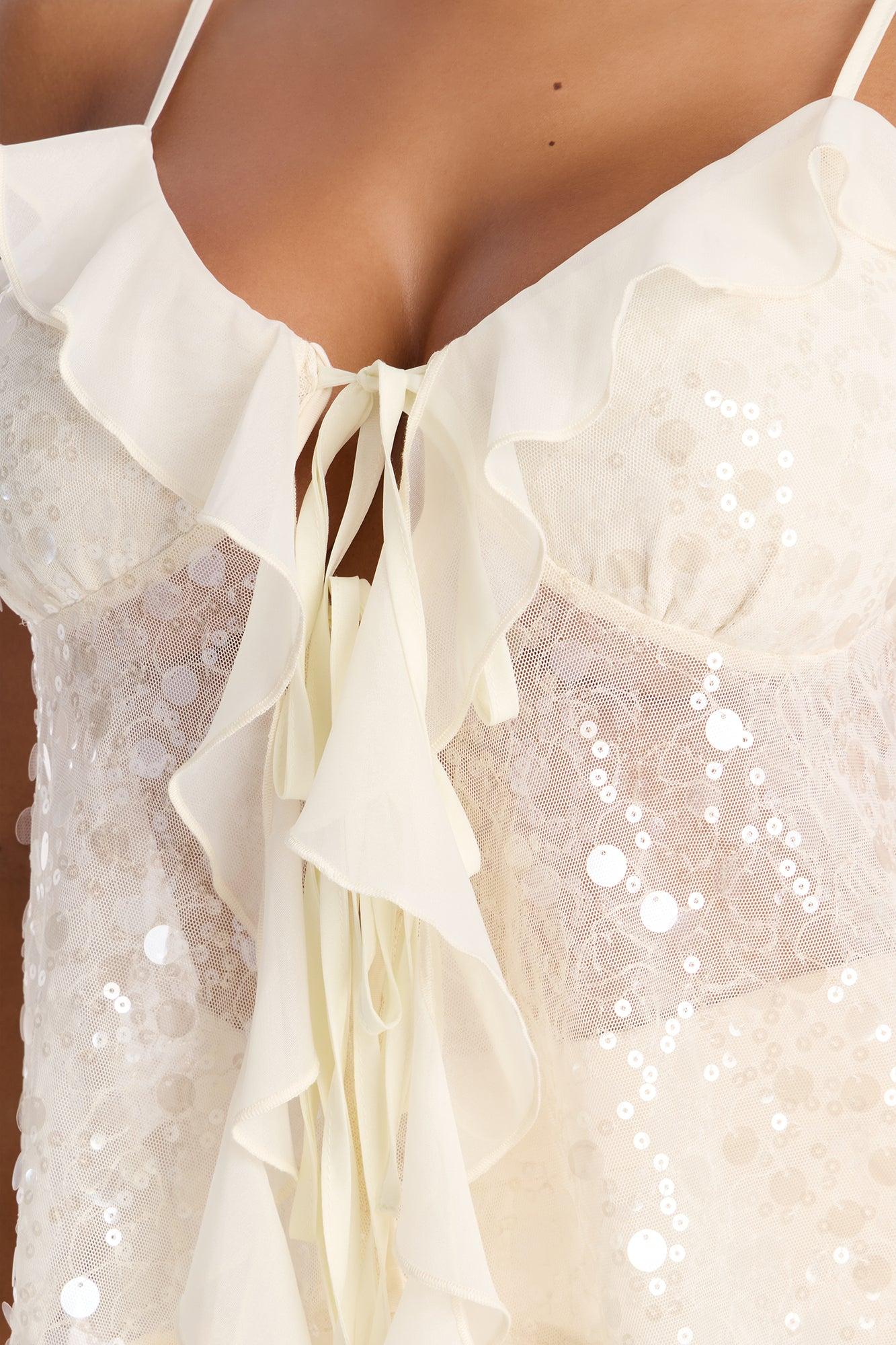 Sparkle Now Sleep Later Ruffle Sequin Flyaway Top - Cream Female Product Image
