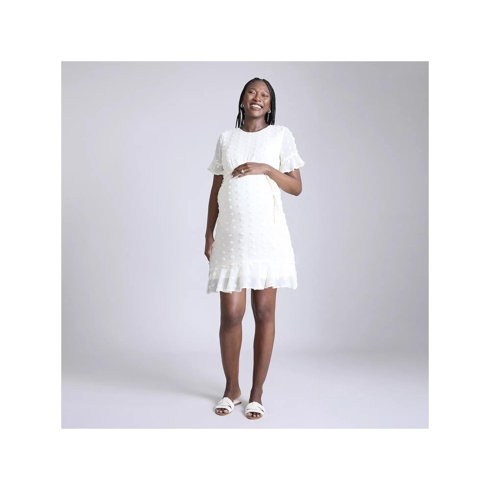 Maternity Motherhood® Short Sleeve Belted Tiered Dress, Women's,  Product Image