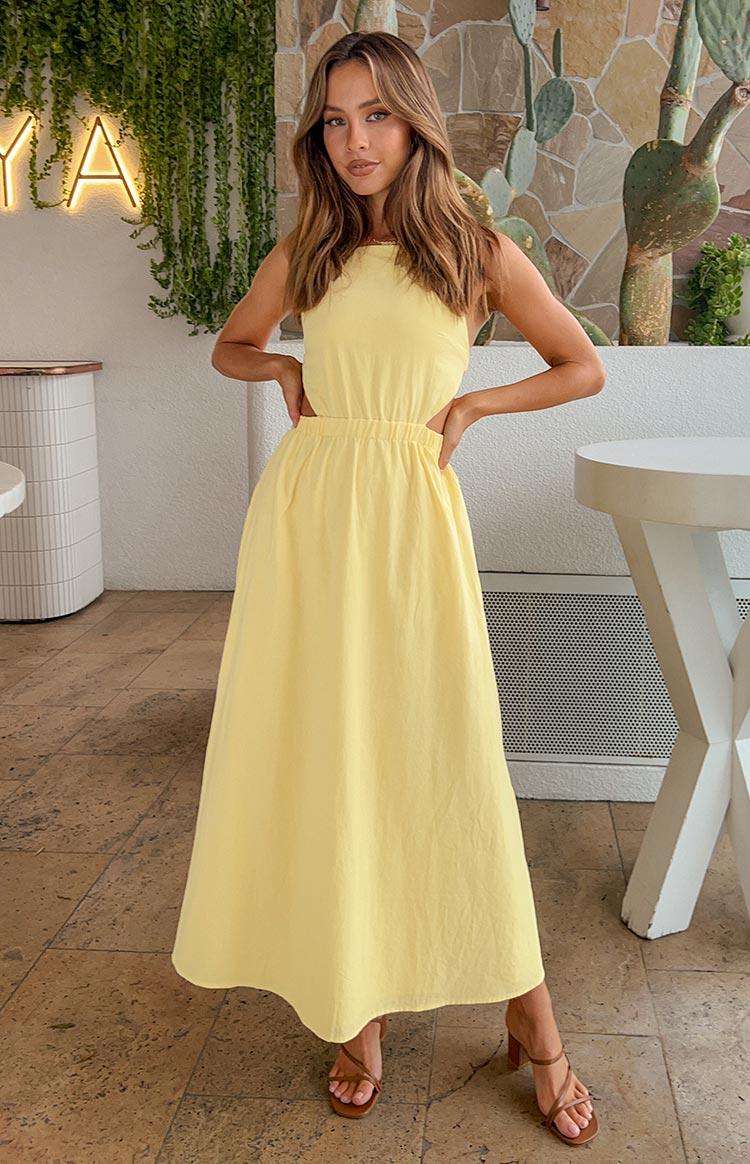 Kensington Yellow Backless Midi Dress Product Image