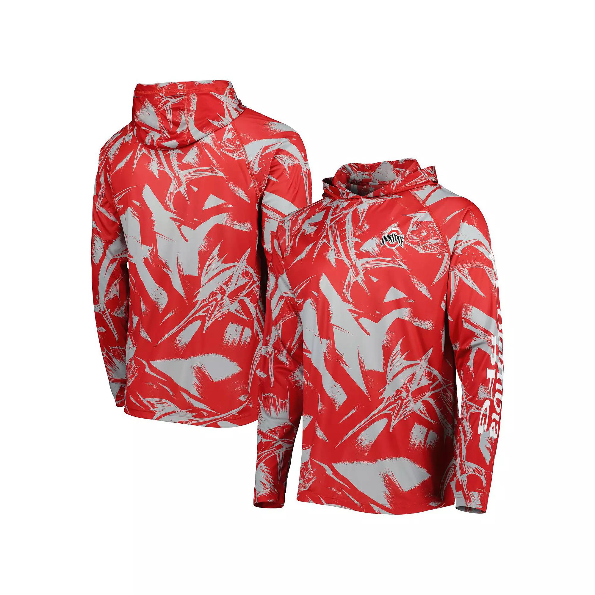 Mens Columbia Scarlet Ohio State Buckeyes Super Terminal Tackle Omni-Shade Raglan Long Sleeve Hoodie T-Shirt Product Image