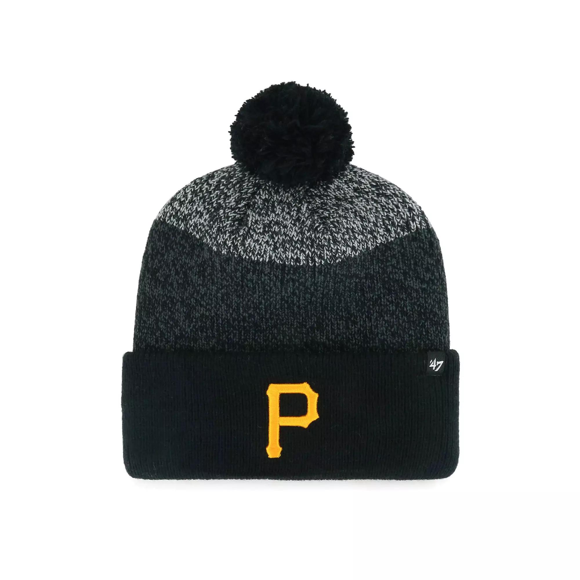 Men's '47 Black Pittsburgh Pirates Darkfreeze Cuffed Knit Hat with Pom Product Image