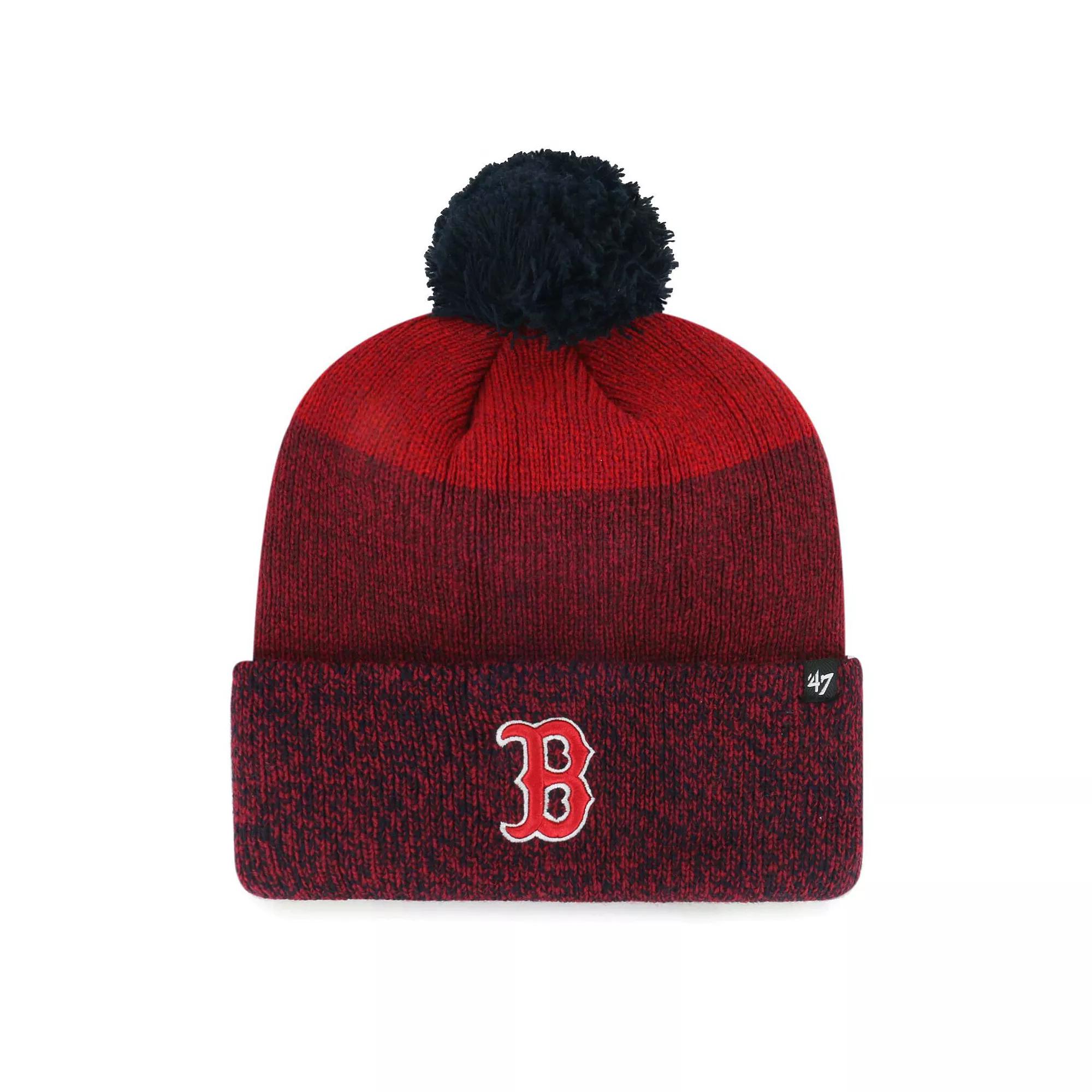 Men's '47 Red Boston Red Sox Darkfreeze Cuffed Knit Hat with Pom Product Image