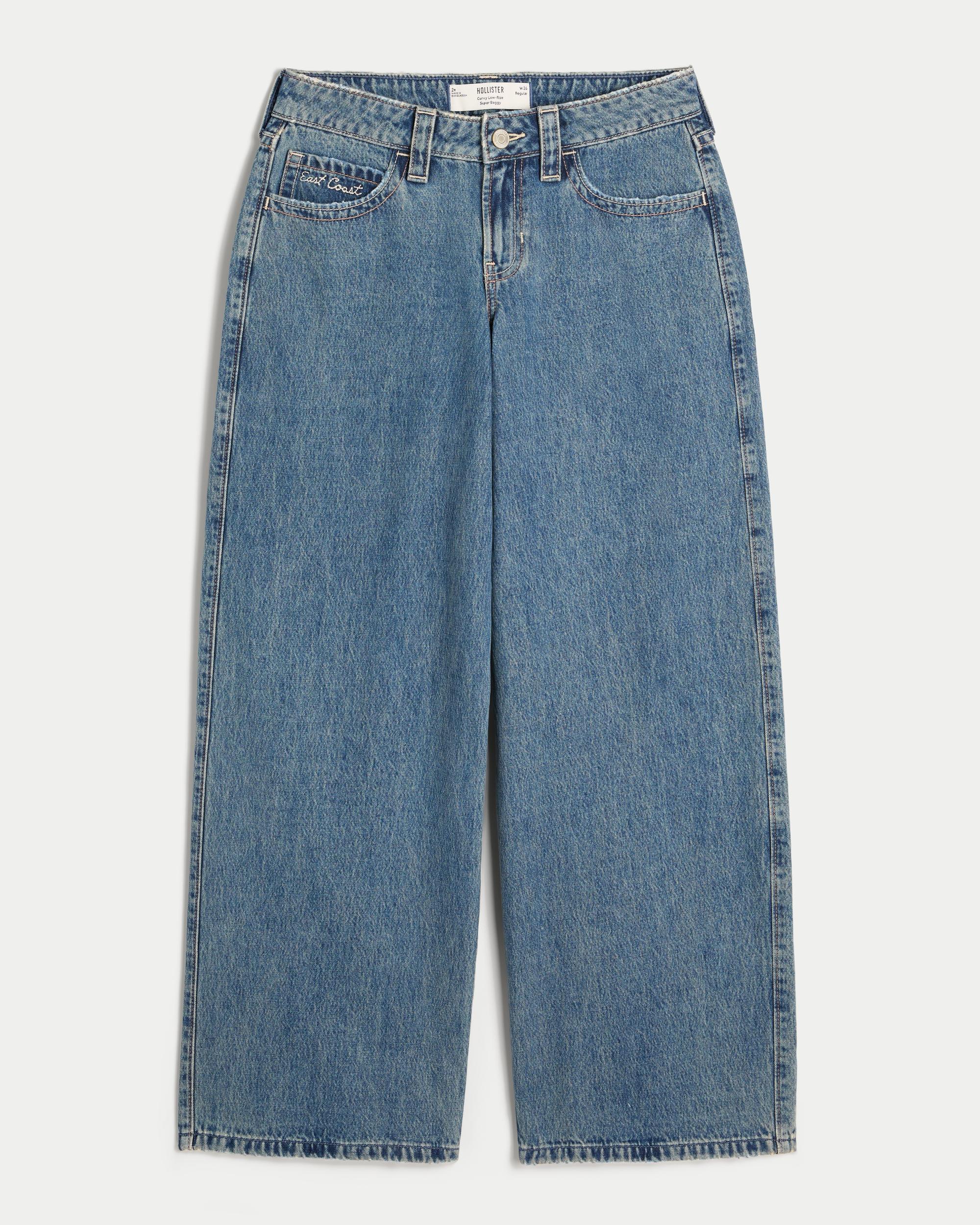 Curvy Low-Rise Medium Wash Shell Embroidery Super Baggy Jeans Product Image