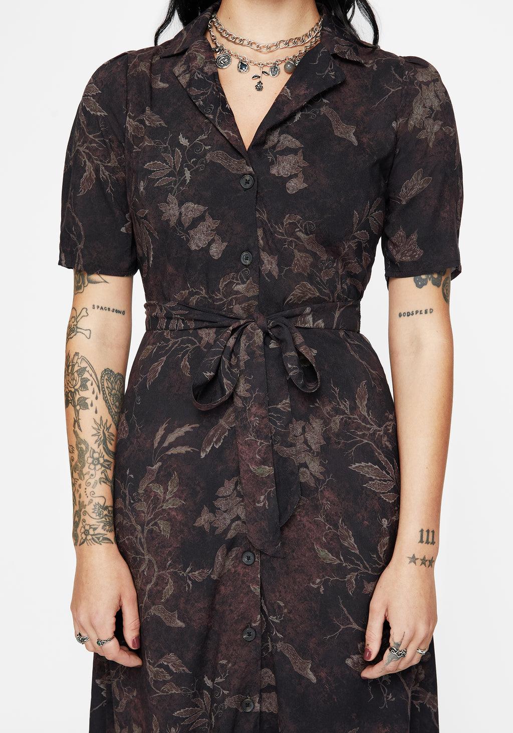 Ashmire Woodland Moth Print Midi Belted Shirt Dress Product Image