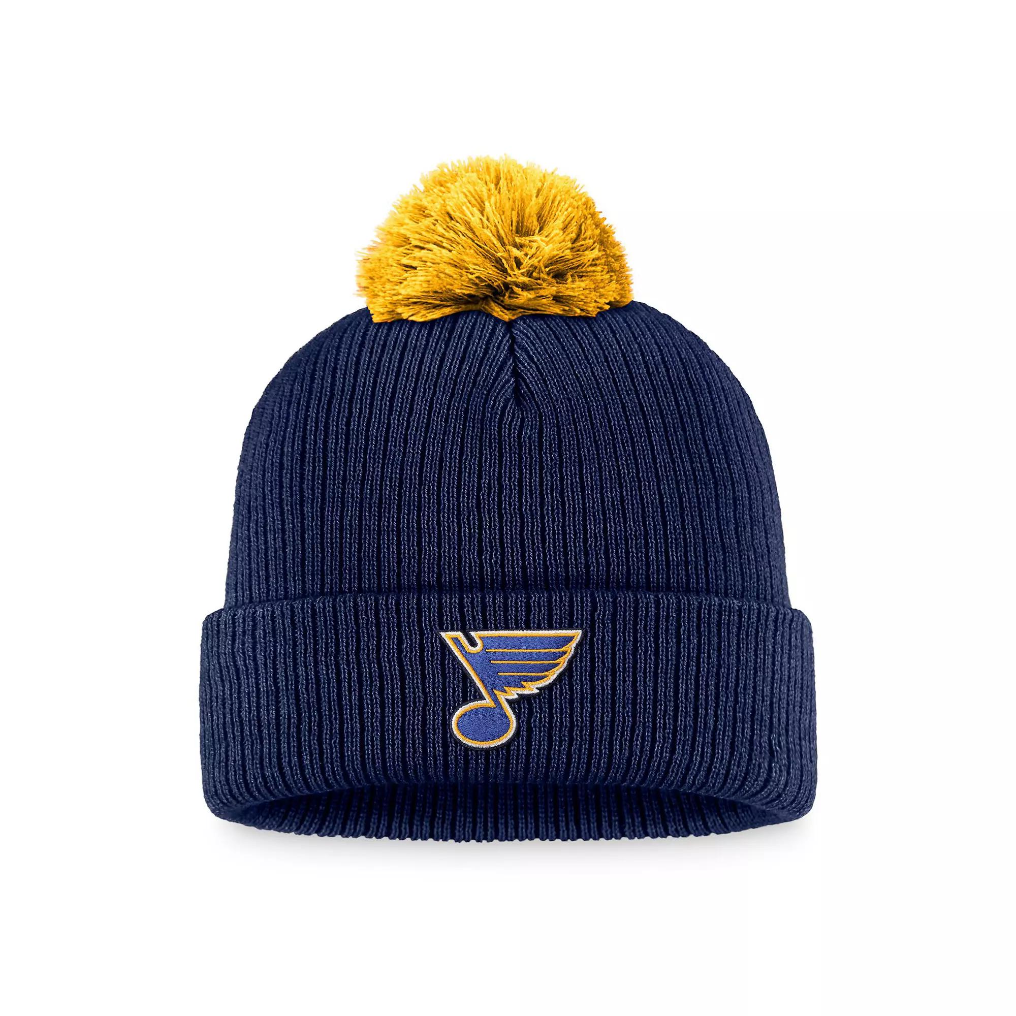 Men's Fanatics Branded Navy St. Louis Blues Team Cuffed Knit Hat with Pom Product Image