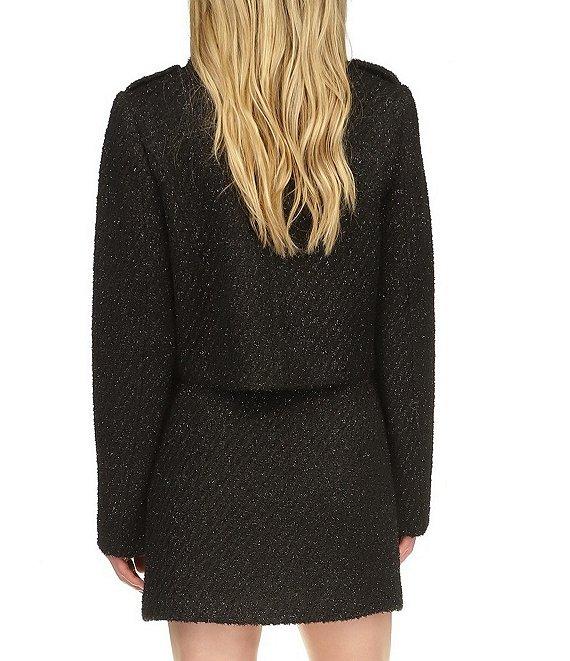 Michael Kors Eyelash Tweed Notch Collar Long Sleeve Gold Button Cropped Coordinating Jacket Product Image