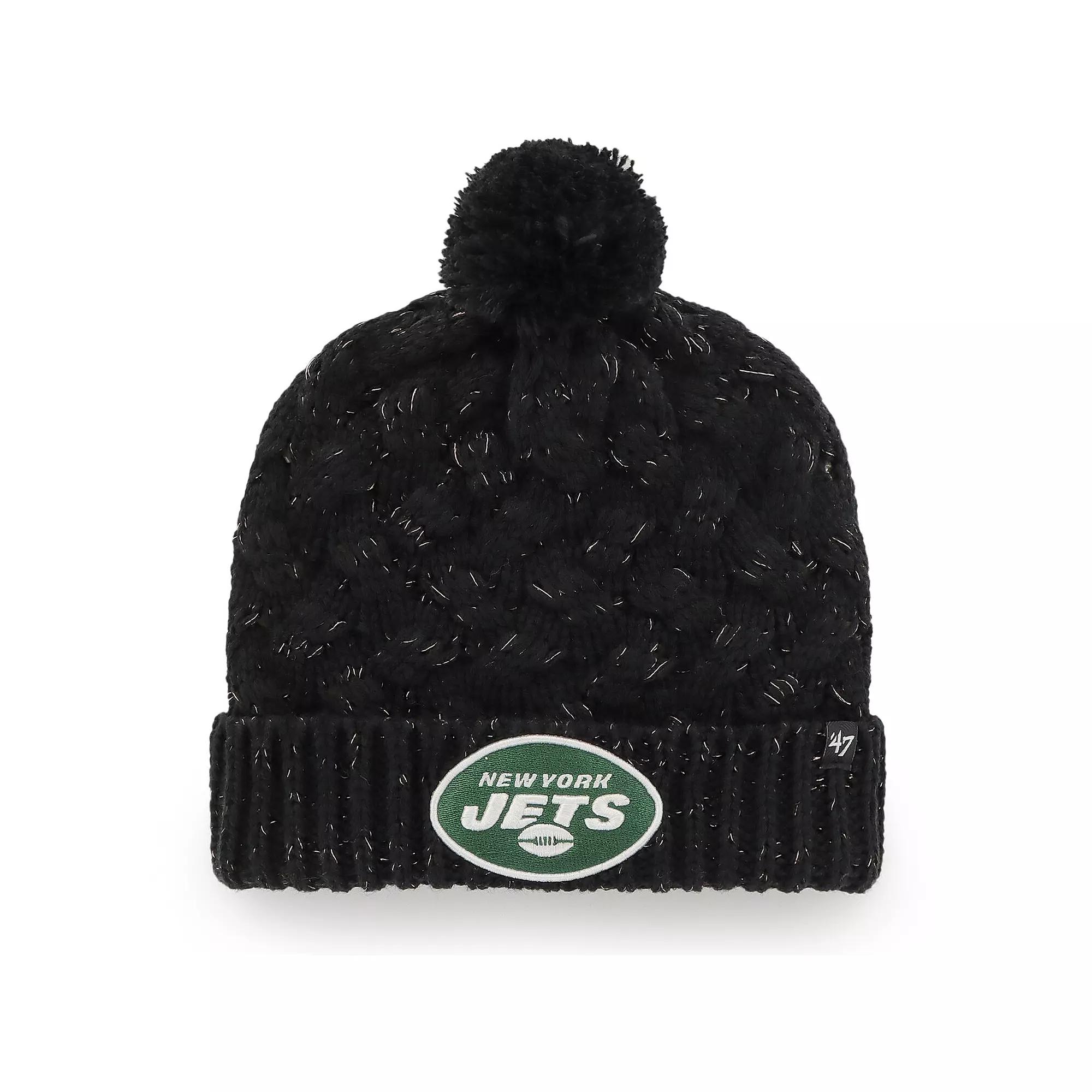 Women's '47 Black New York Jets Fiona Logo Cuffed Knit Hat with Pom Product Image