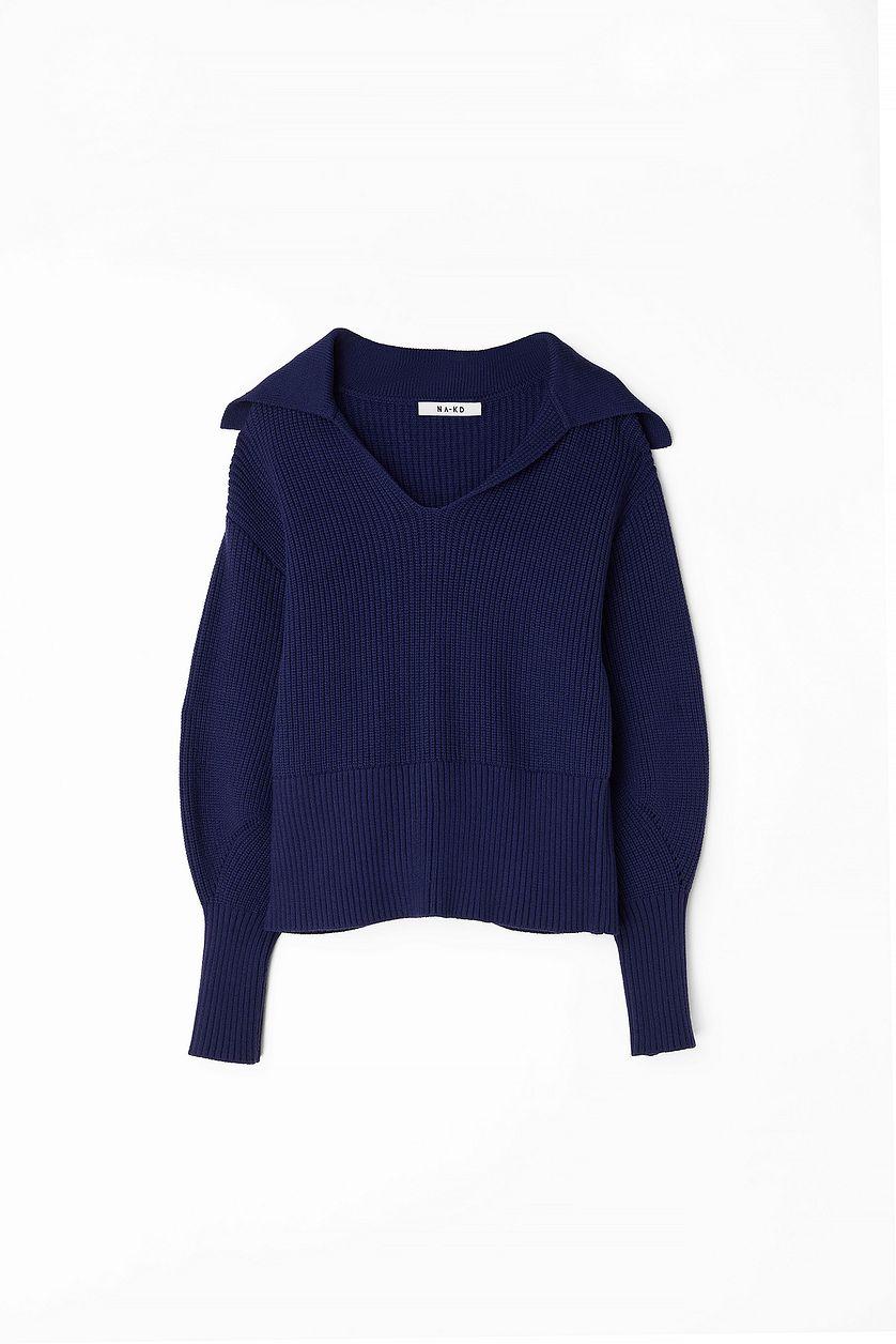 V-neck Knitted Collar Sweater Product Image
