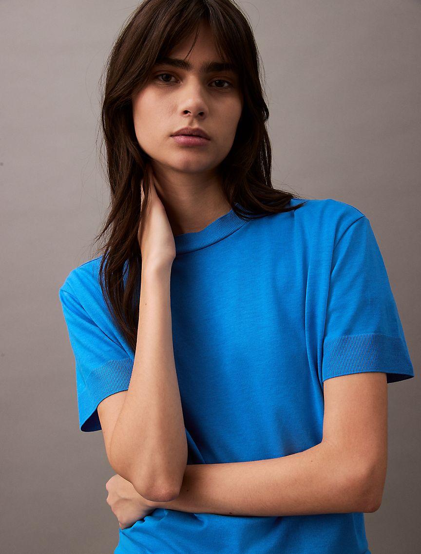 Fine Knit Mock Neck T-Shirt Product Image