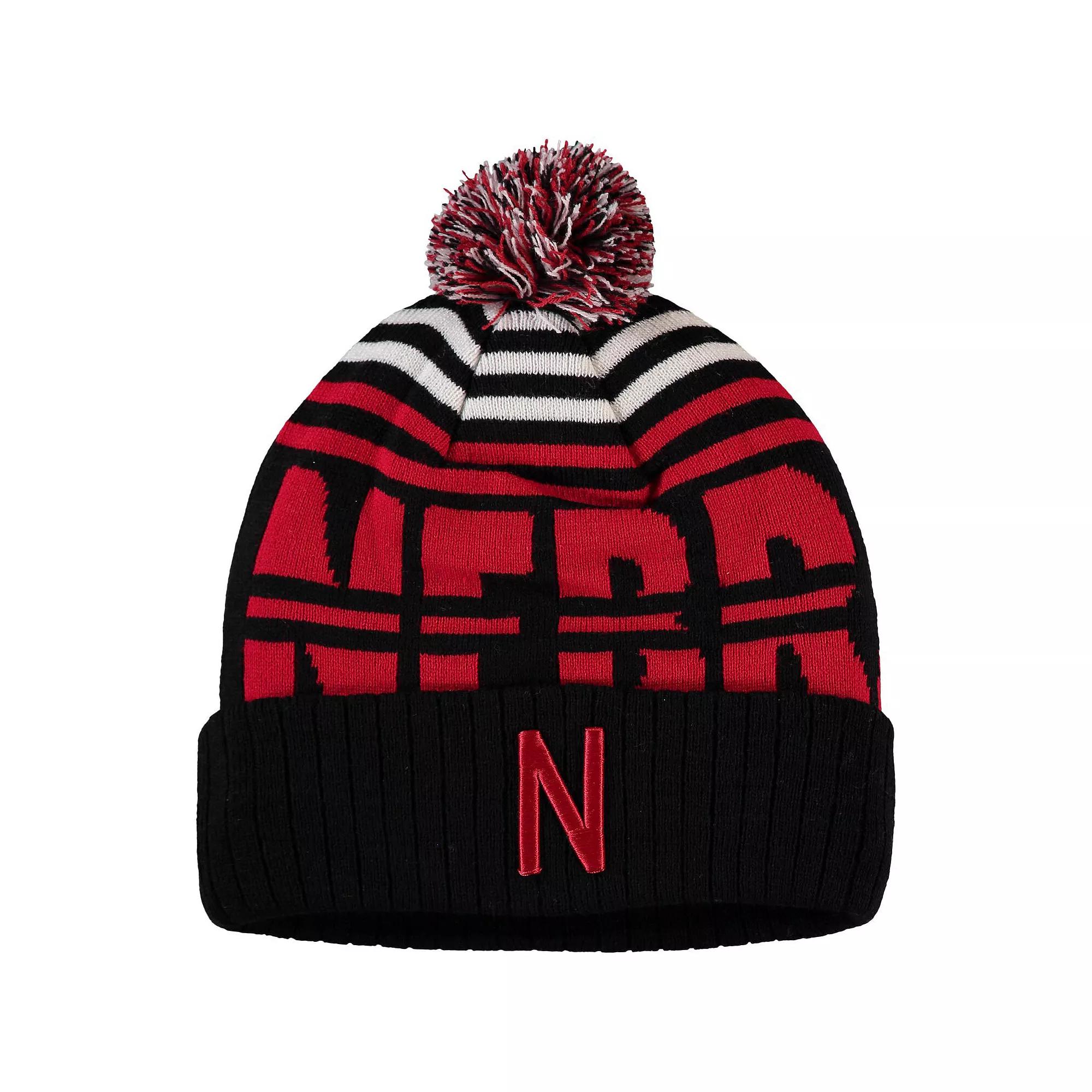 Men's Top of the World Black/Scarlet Nebraska Huskers Colossal Cuffed Knit Hat with Pom Product Image