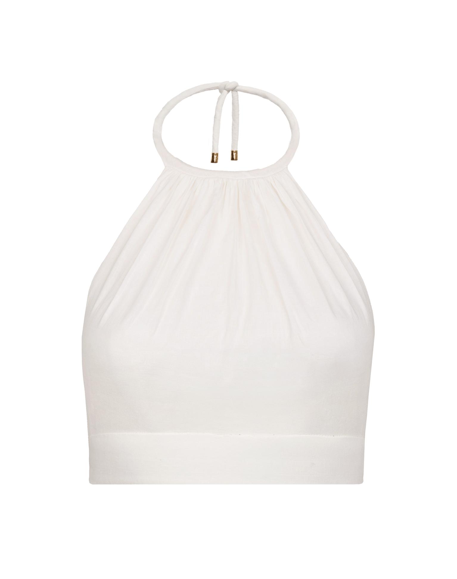 Ibiza High Neck Halter Top - Off White Product Image