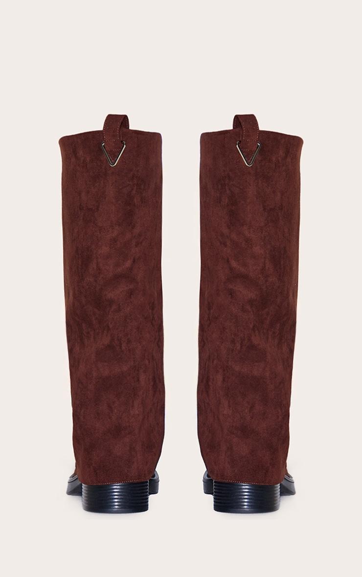 Chocolate Faux Suede Block Heeled Fold Over Knee High Boots Product Image