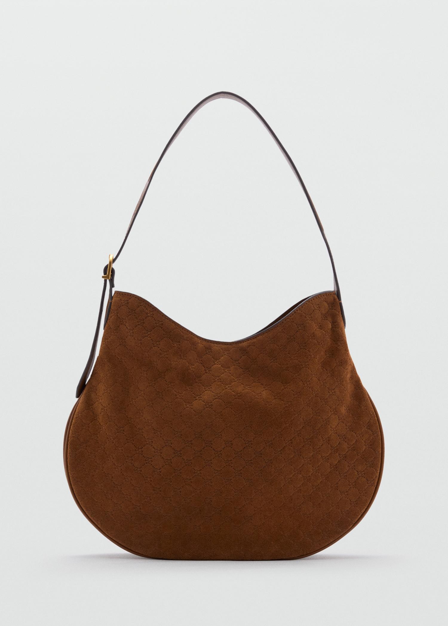 Suede shoulder bag with logo print - Women | MANGO USA Product Image