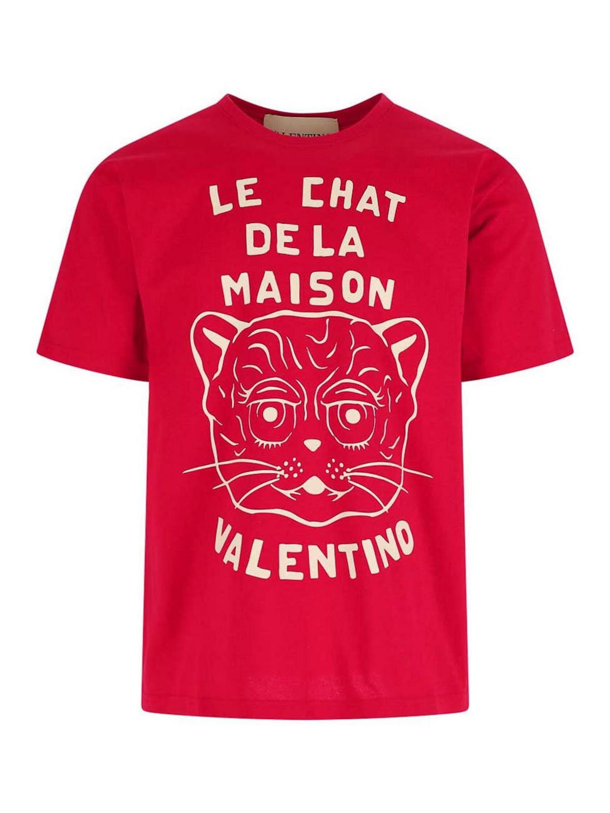 VALENTINO Graphic Print House Cat Crew Neck T-shirt In Red Product Image