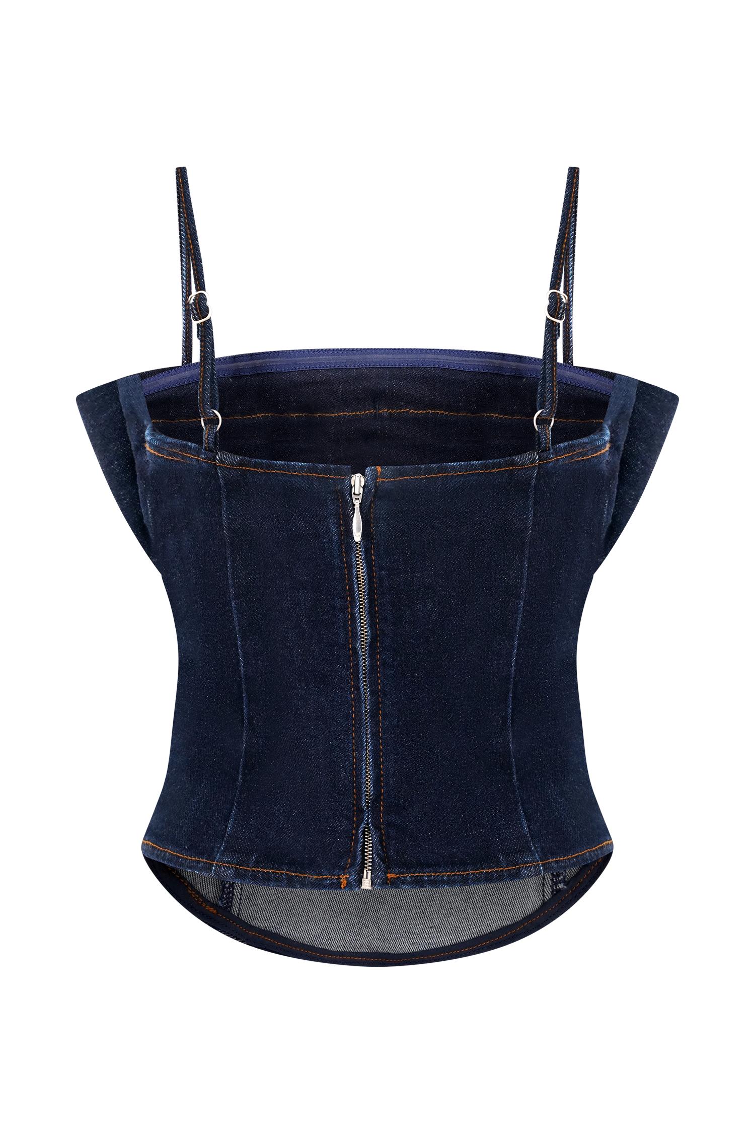 Cecilia Denim A-Line Midi Skirt - Indigo Blue Product Image