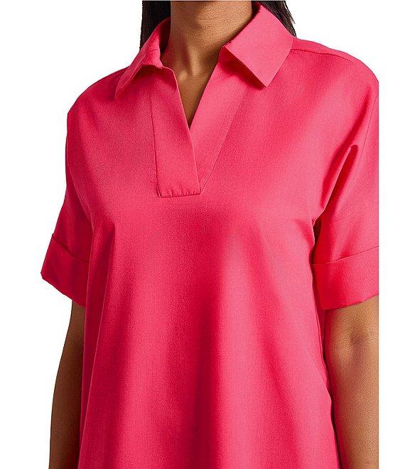 Ming Wang Collar Split V-Neck Short Sleeve Shirt Dress Product Image