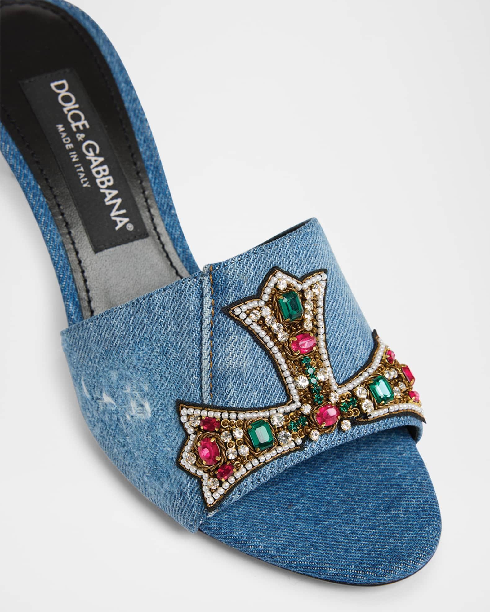 Embellished Half Cross Denim Slide Sandals Product Image