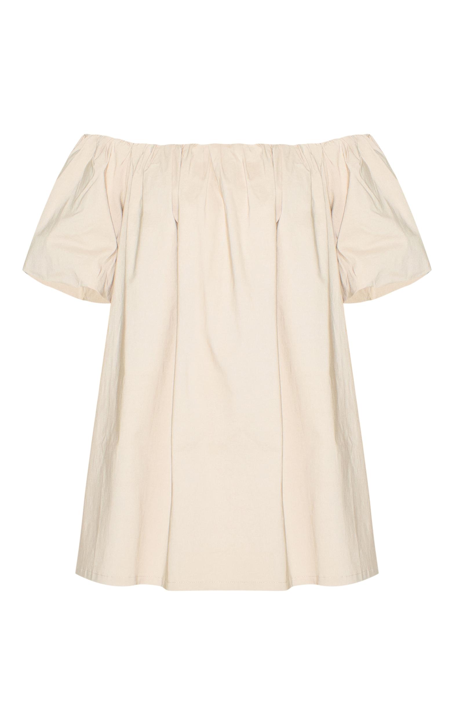 Stone Bardot Puff Sleeve Shift Dress Product Image
