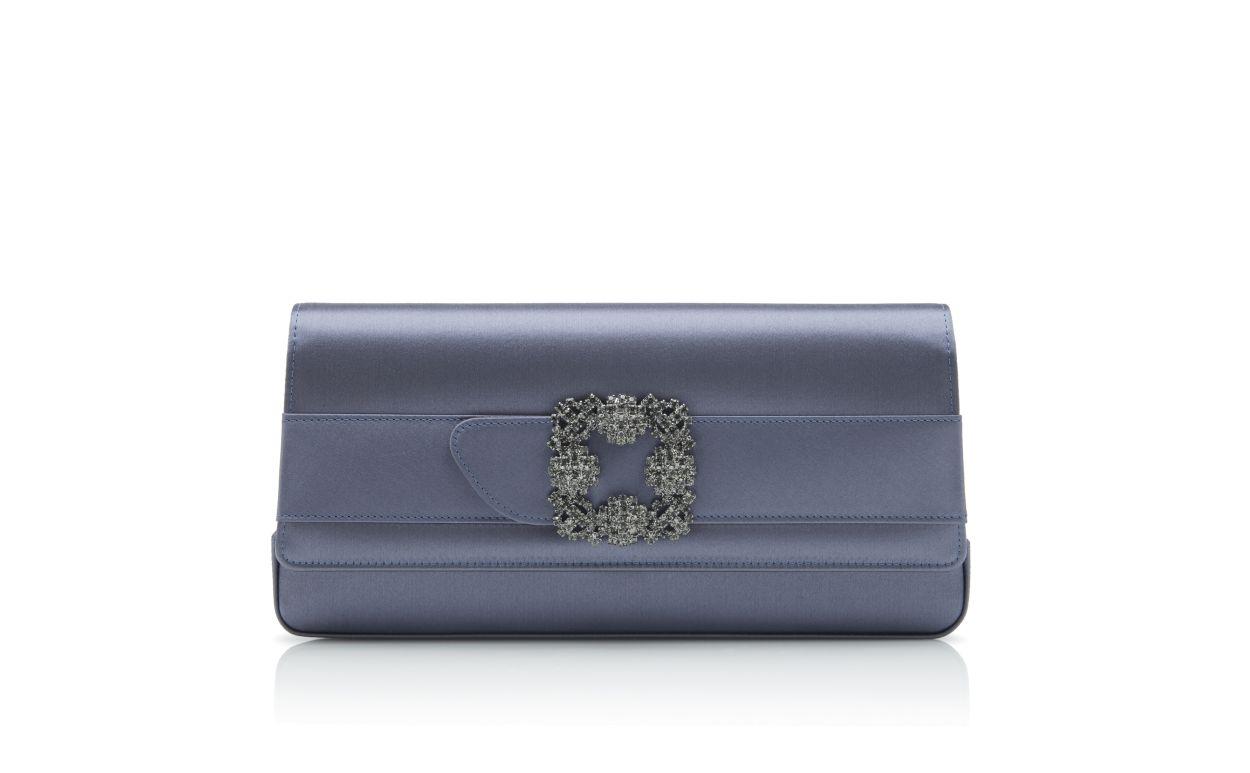 GOTHISI Grey Satin Jewel Buckle Clutch Product Image