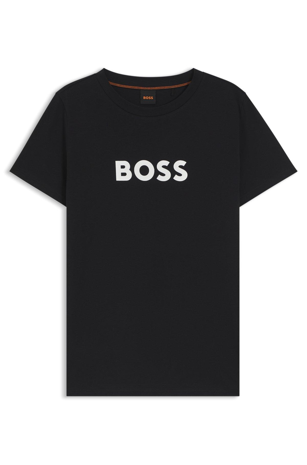 BOSS - Cotton T-shirt with contrast logo stripe - Black Product Image