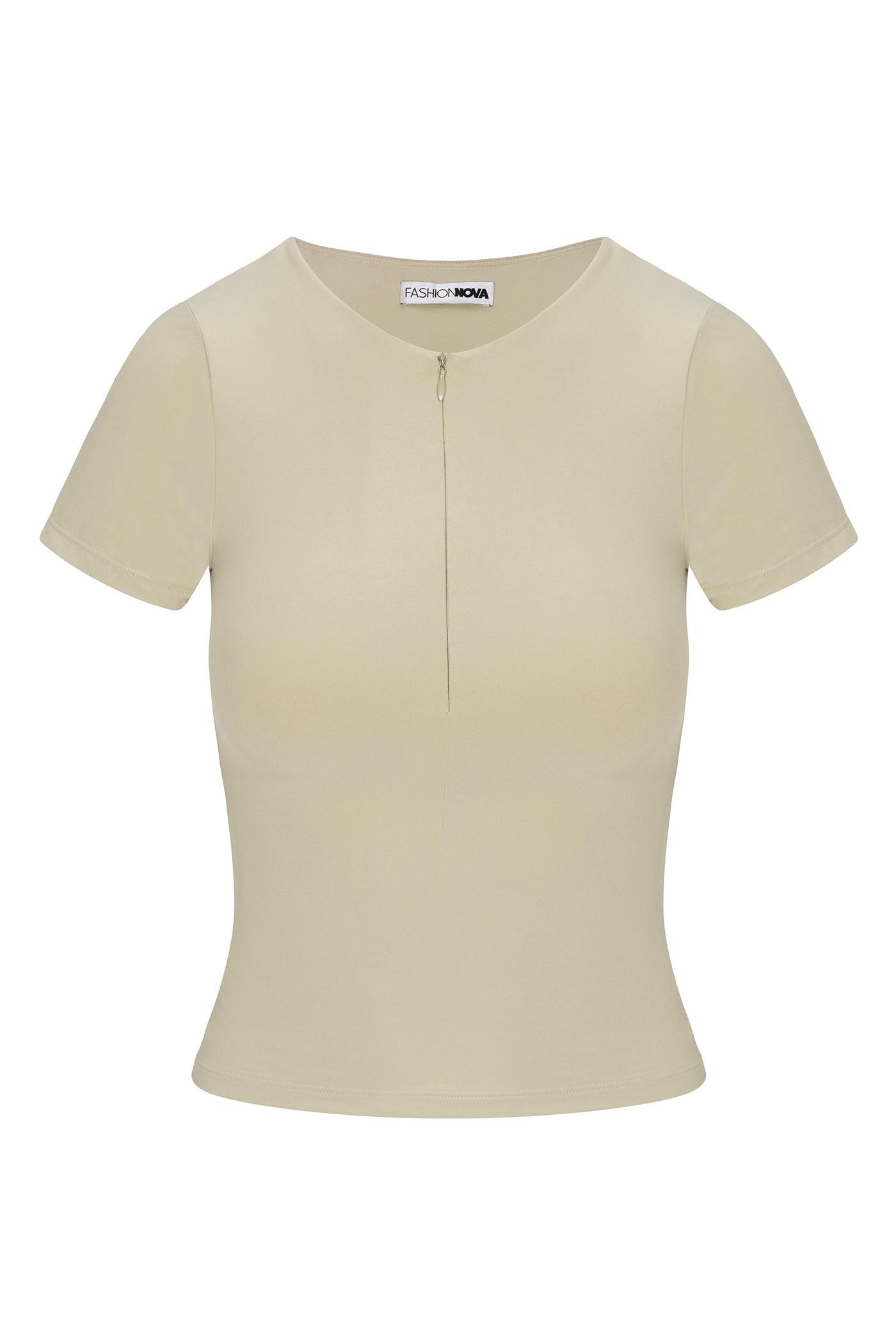 Second Skin Double Lined Zip Front Short Sleeve Top - Stone Female Product Image