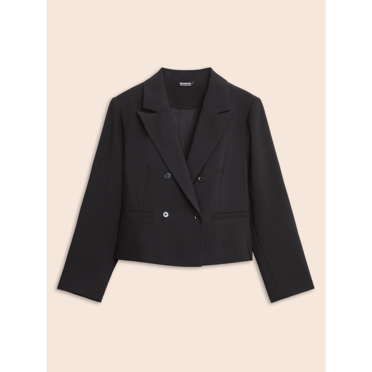 Plus Size Slim-Fit Double Pocket Cropped Blazer Black Women Work Button Sleeve Long Sleeve Suit Collar 10/M Single-flap pocket At the Office Blazers BloomChic Product Image