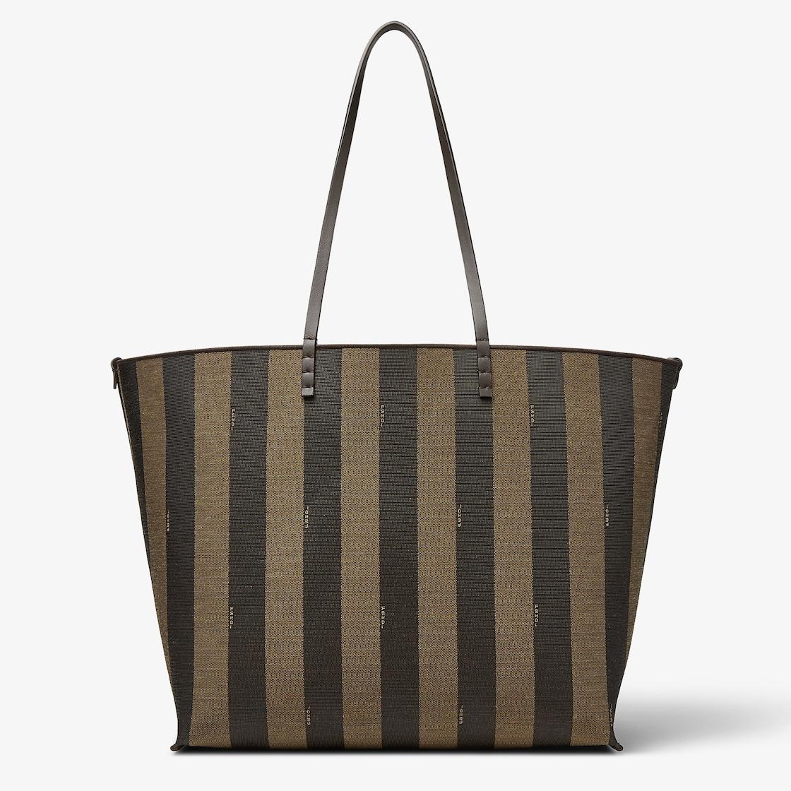 Roll LargeTobacco brown FF jacquard and striped Pequin fabric shopper Product Image