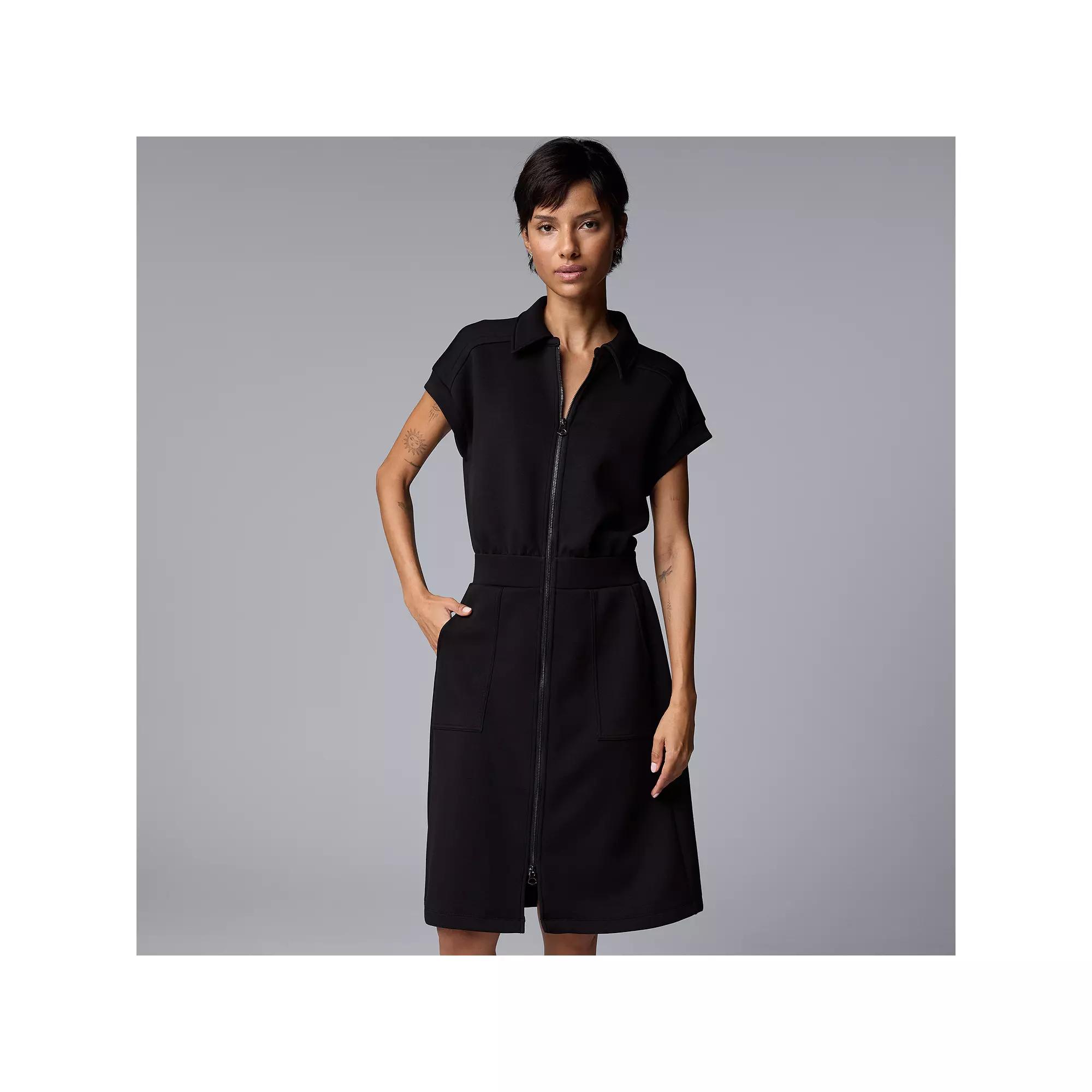 Women's Simply Vera Vera Wang Zip Front Midi Dress, Size: Large, Black Product Image