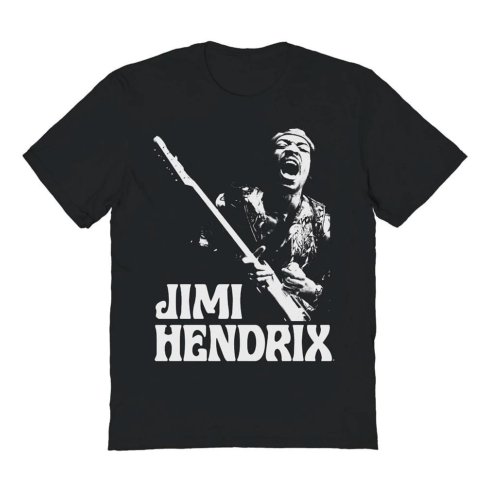 Men's Jimi Hendrix Playing Guitar Graphic Tee, Size: XXL, Black Product Image