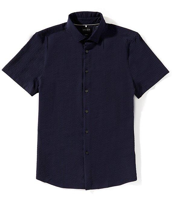 Perry Ellis Slim Fit Seersucker Performance Stretch Short Sleeve Woven Shirt Product Image