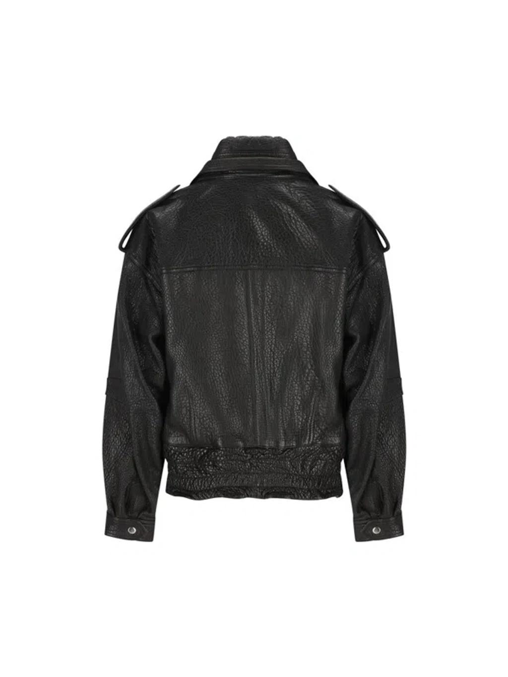 ISABEL MARANT Aneli Double-collar Leather Bomber Jacket In Black Product Image