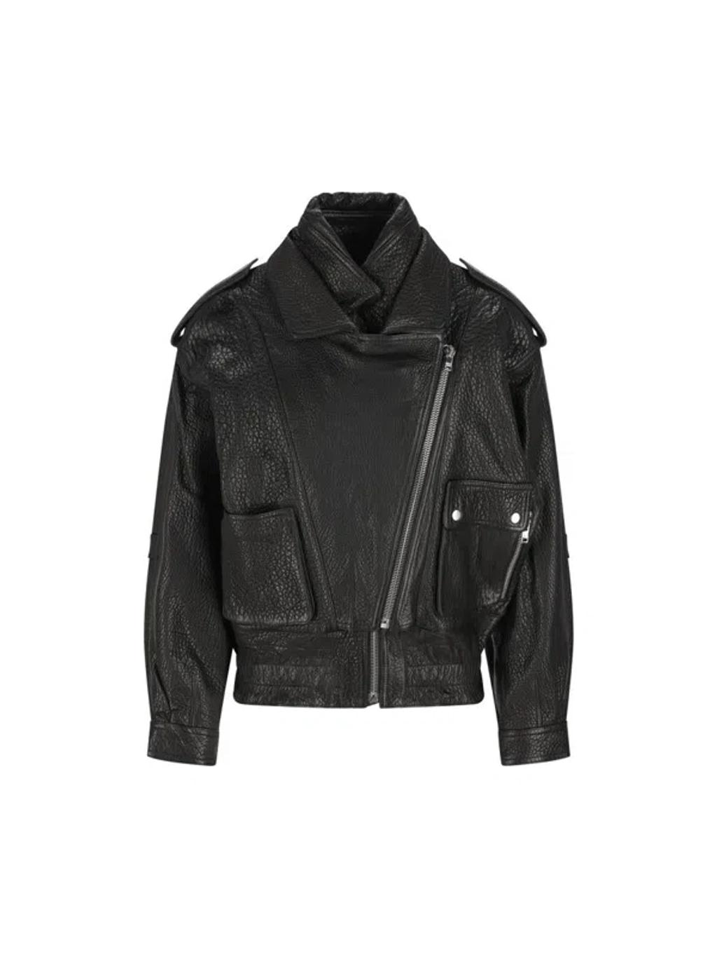 ISABEL MARANT Aneli Double-collar Leather Bomber Jacket In Black Product Image